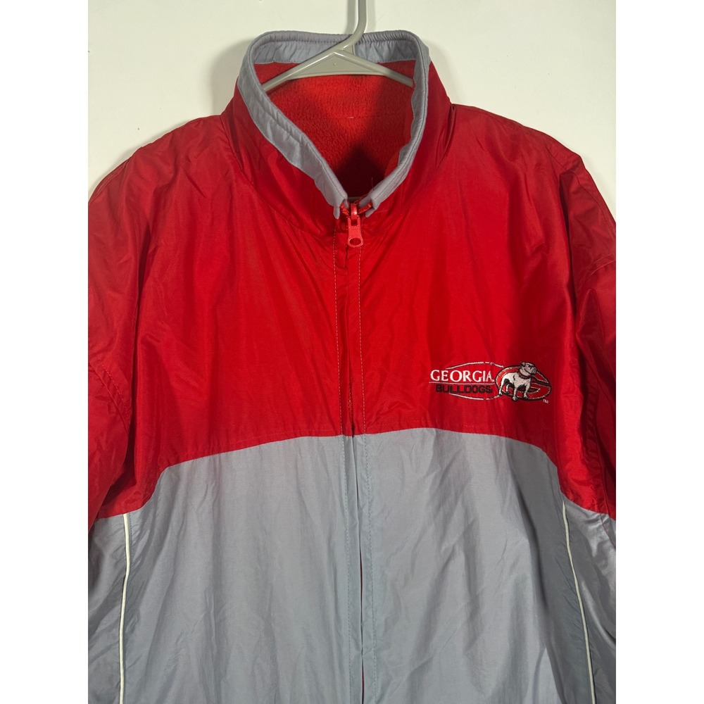 Starter Georgia Bulldogs Windbreaker Jacket Mens Red Grey Full Zip Fleece Lined